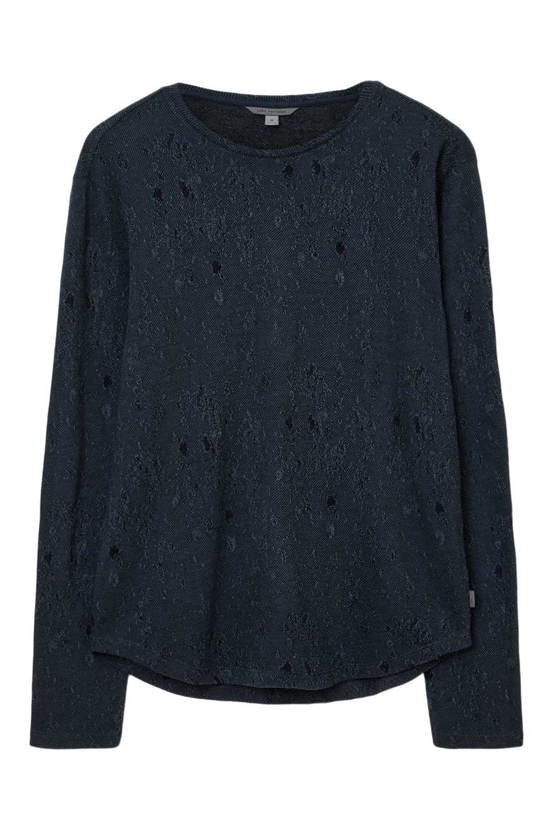 Vera Distressed Jacquard Long Sleeve Crewneck T-Shirt, Alternate, color, NAVY