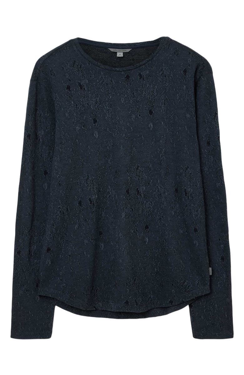 John Varvatos Vera Distressed Jacquard Long Sleeve Crewneck T-Shirt, Alternate, color, Navy