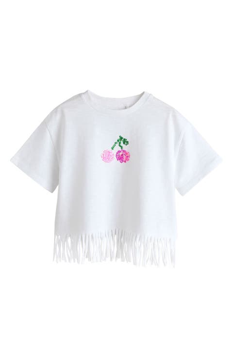 Kids' Sequin Cherry Fringe Trim Cotton T-Shirt (Little Kid & Big Kid)