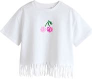 NEXT Kids' Sequin Cherry Fringe Trim Cotton T-Shirt