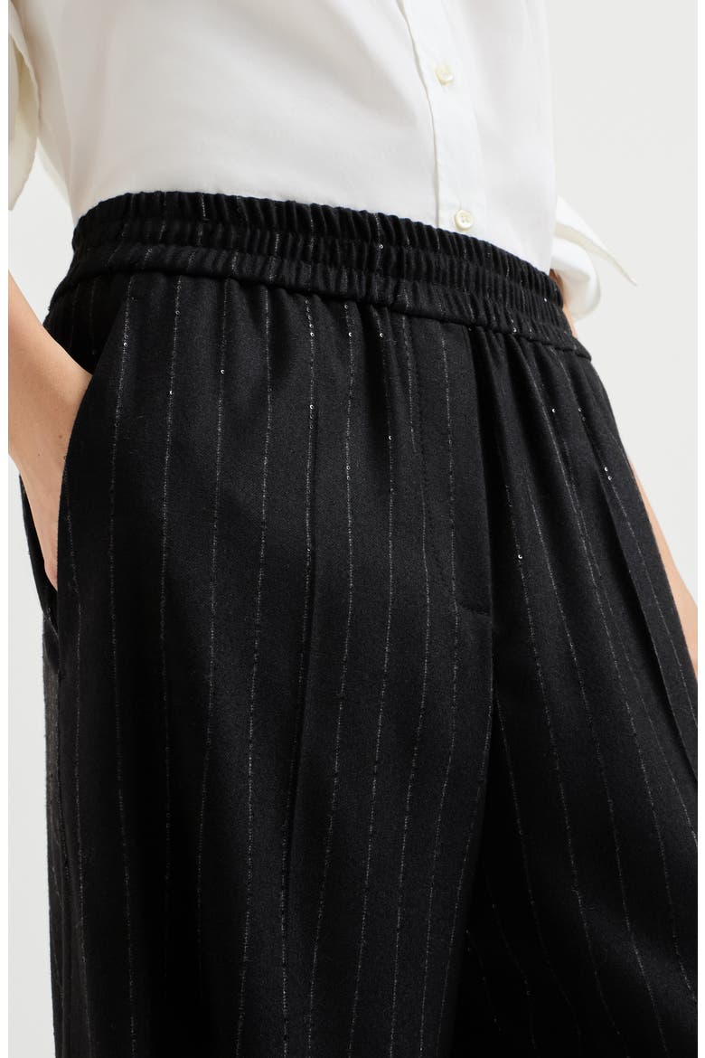 Comfort virgin wool dazzling chalk stripe loose track trousers, Alternate, color, Blue