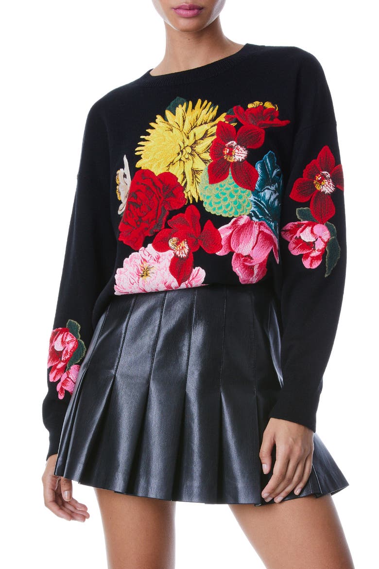 Belva Floral Jacquard Stretch Wool Crewneck Sweater, Main, color, MULTI