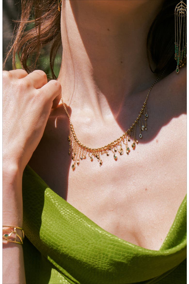 Verdant Whisper Tassels Necklace, Alternate, color, Gold & Green