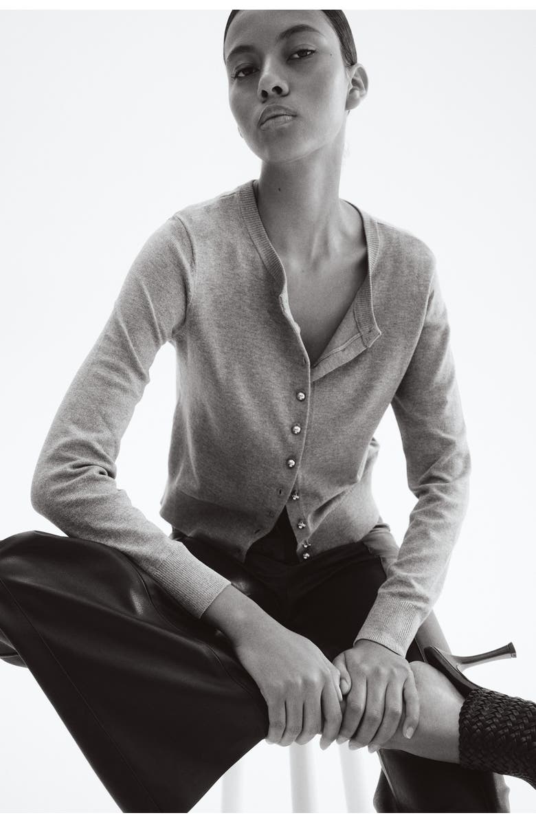 H&M Knitted Cardigan, Alternate, color, Gray Melange