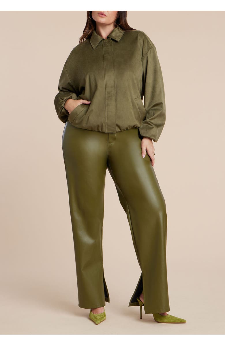 ELOQUII Slit Hem Faux Leather Pant, Alternate, color, Burnt Olive