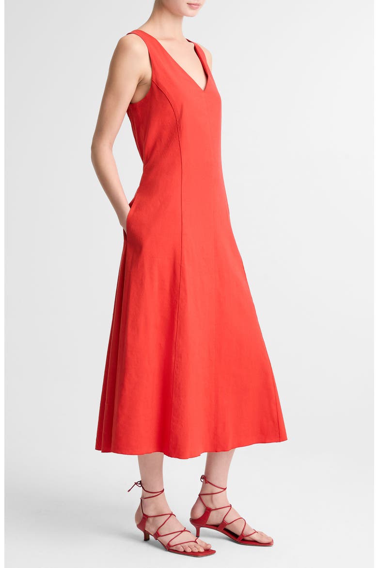 Tie Back Sleeveless Linen Blend Maxi Dress, Alternate, color, POPPY