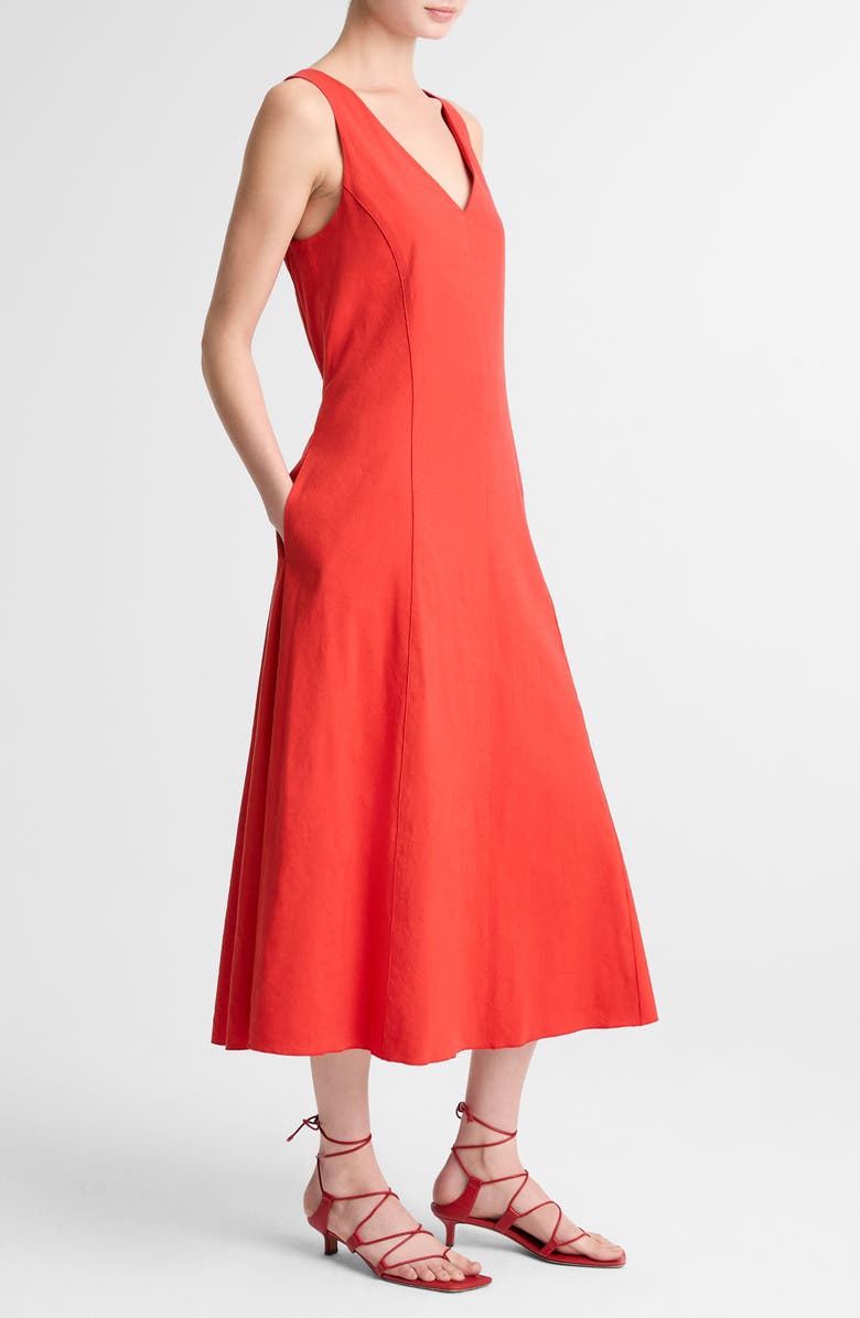 Vince Tie Back Sleeveless Linen Blend Maxi Dress, Alternate, color, Poppy
