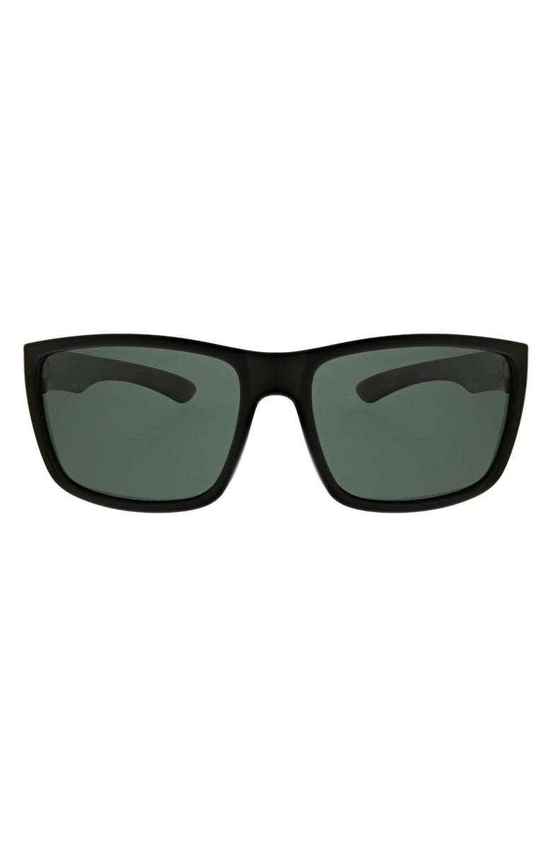 Hurley 52mm Beveled Polarized Rectangular Wrap Sunglasses, Main, color, Black