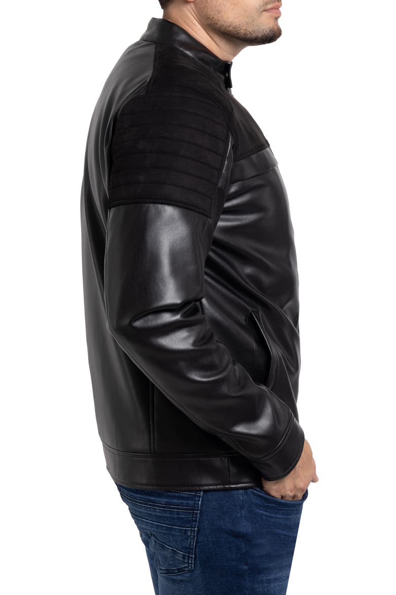 Faux Leather Jacket with Faux Fur Lining, Alternate, color, BLACK/ BLACK