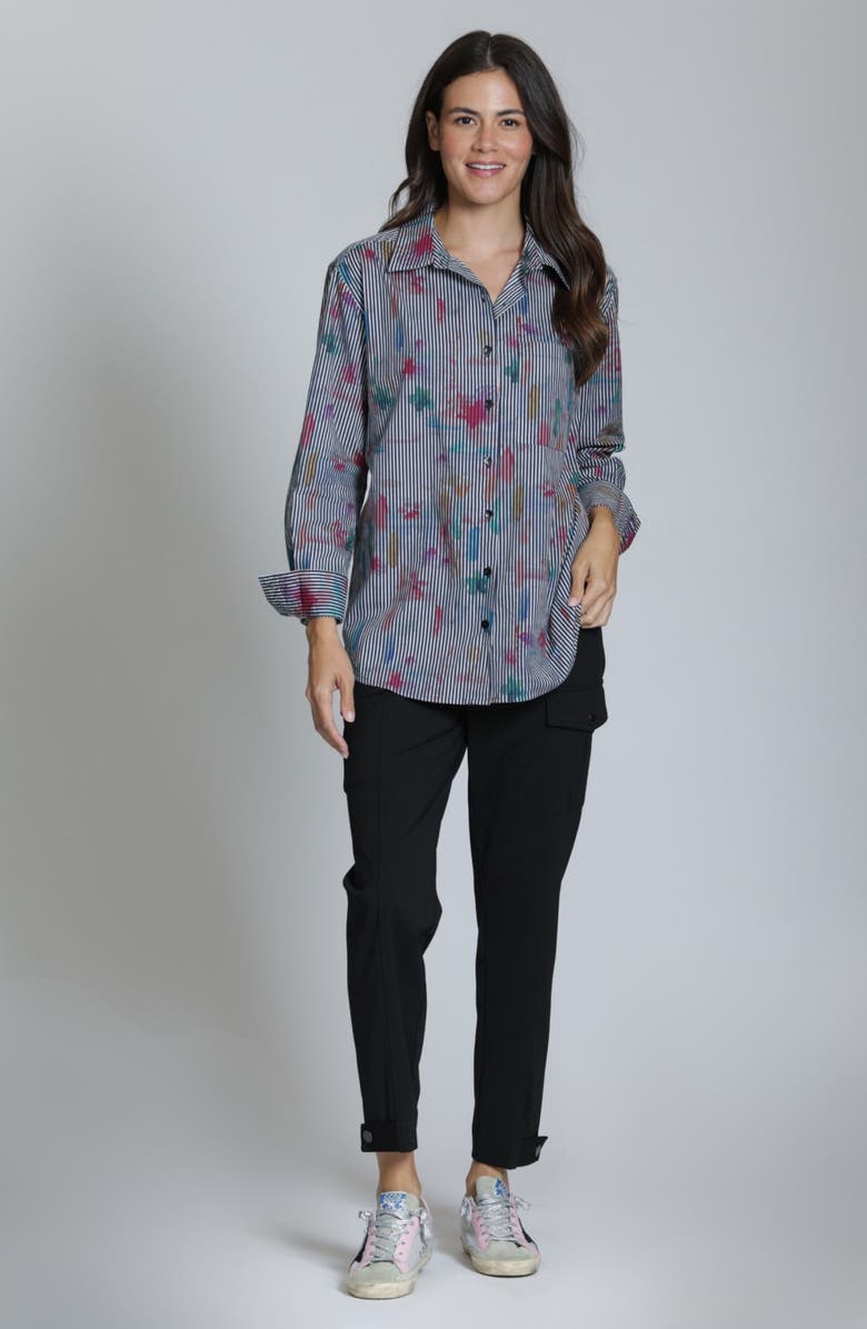 APNY Print Cotton Button-Up Shirt, Alternate, color, Black Multi