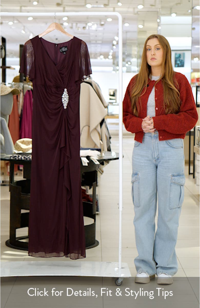 Flutter Sleeve Faux-Wrap Gown, sales video thumbnail