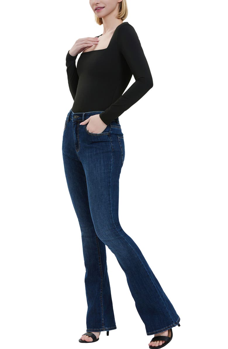 Kimi & Kai Square Neck Long Sleeve Bodysuit, Alternate, color, Black