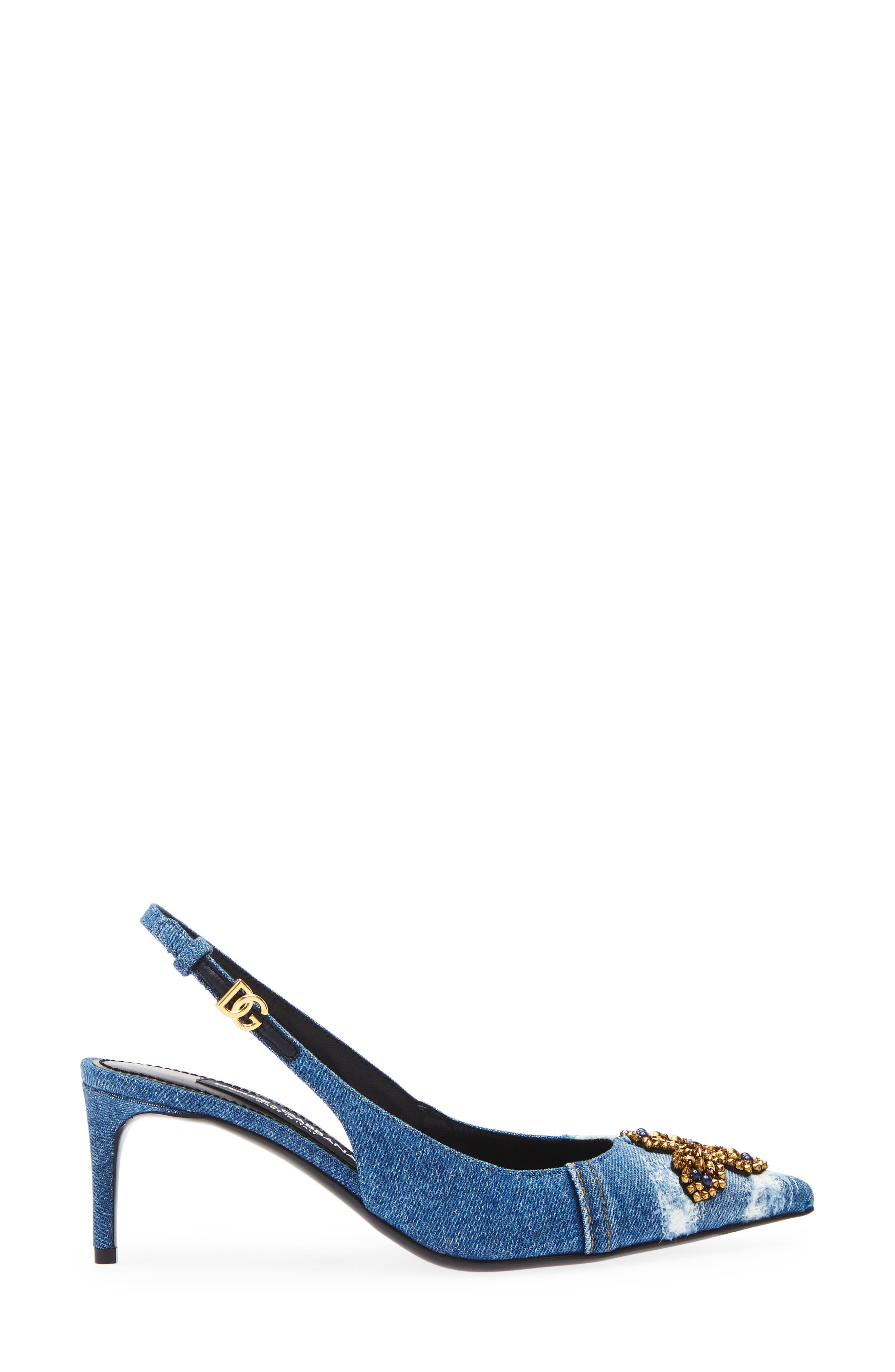 Dolce&Gabbana Crystal Embellished Denim Pointed Toe Slingback Pump, Alternate, color, 8C609 Blu/ Multicolor
