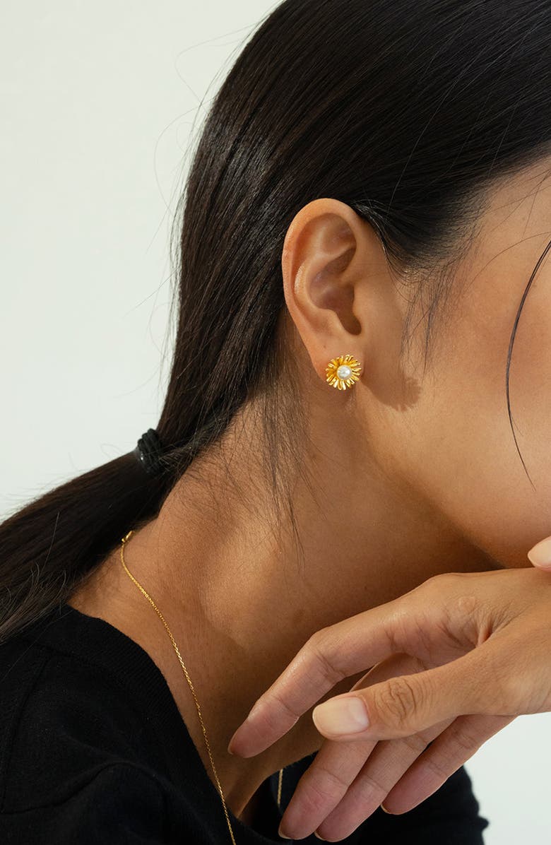 Bearfruit Jewelry Sterling Silver 18k Gold Plated Flora Culture Pearl Necklace & Stud Earrings Set, Alternate, color, Gold