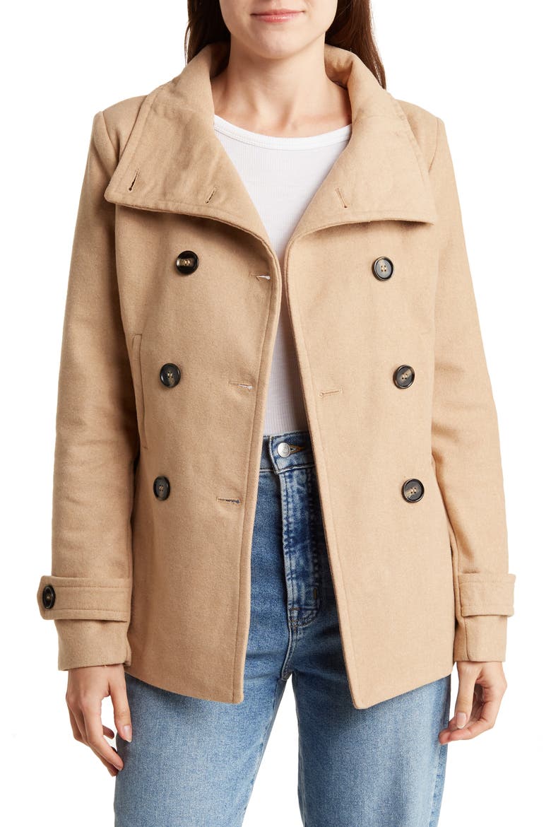 Double Breasted Peacoat, Main, color, CAMEL