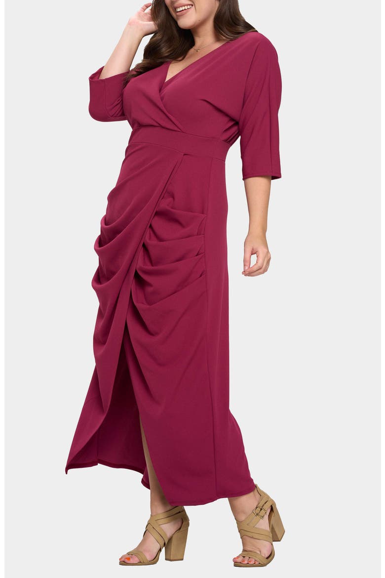 Dolman Elbow Sleeve Stretch Faux Wrap Maxi Dress, Alternate, color, MAGENTA