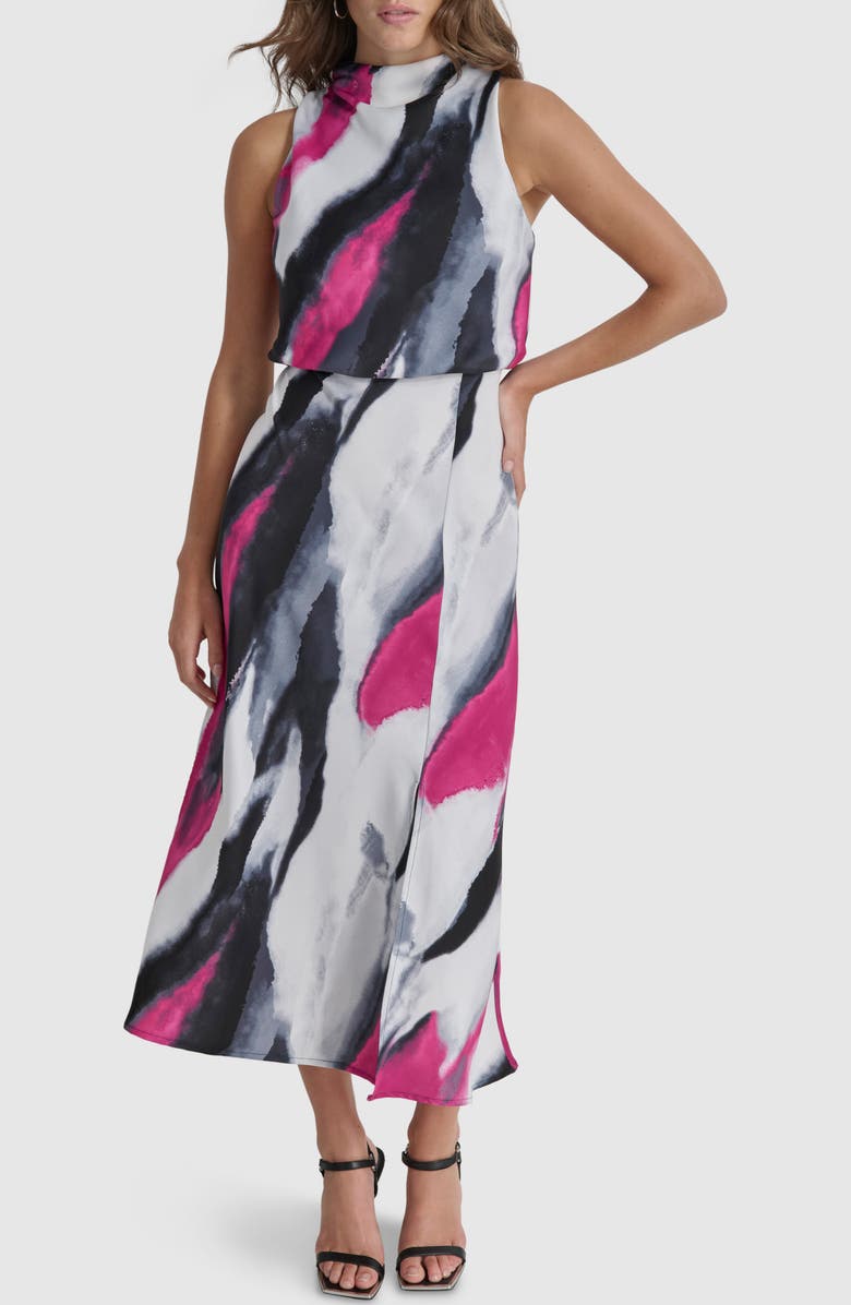 DKNY Abstract Print Sleeveless Satin Dress, Main, color,