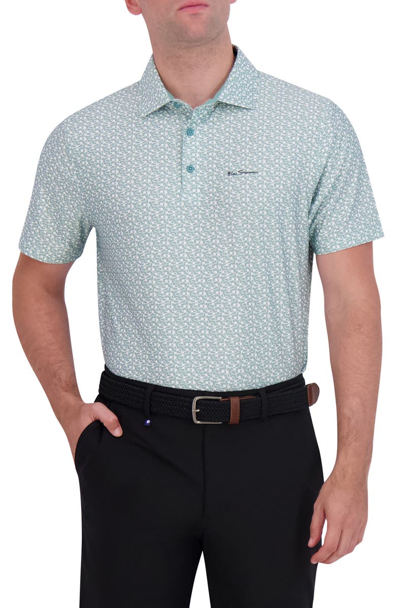 Ben Sherman Geometric Tech Jersey Golf Polo, Alternate, color, Lagoon
