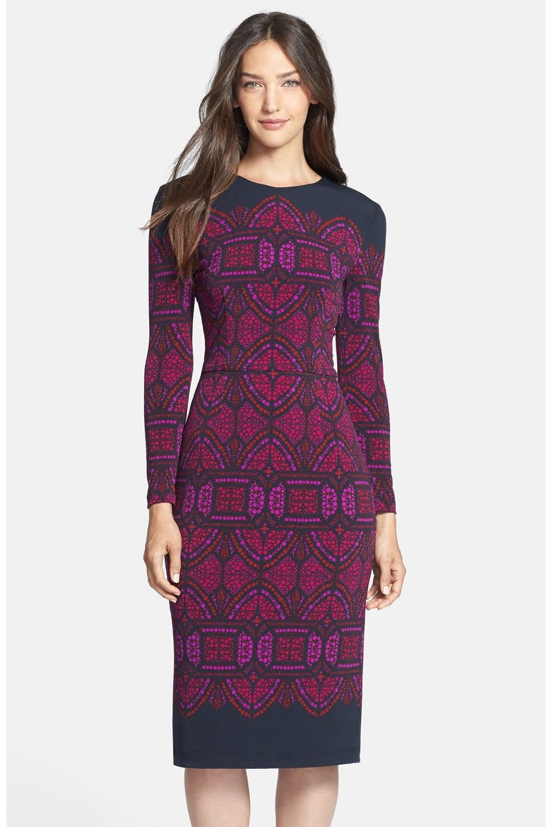 Print Jersey Sheath Dress, Main, color, BLACK/ RED WINE