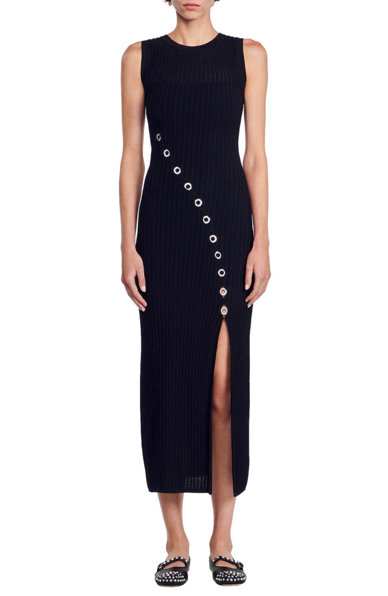 SANDRO Evy Sleeveless Midi Sweater Dress, Main, color,
