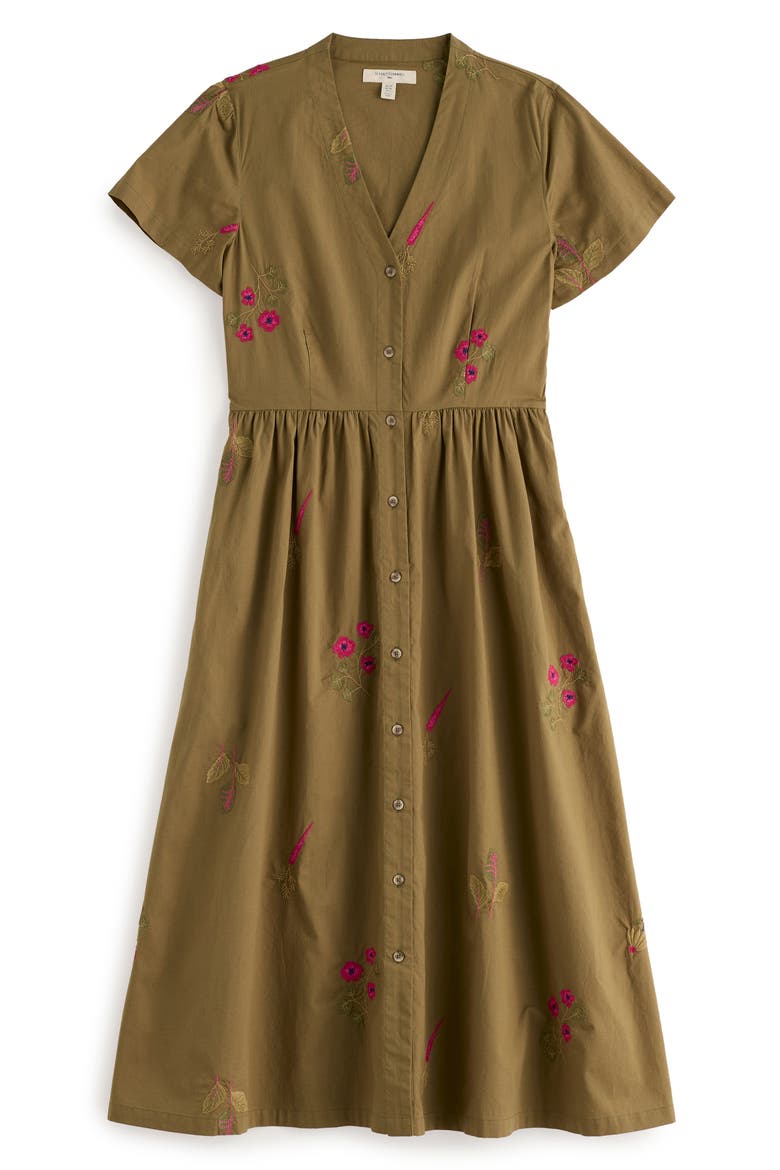 Fowen Embroidered Organic Cotton Midi Dress, Alternate, color, FLORA EMBROIDERY FERN MOSS