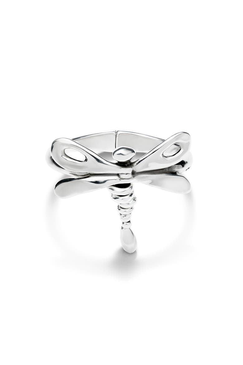 Bangle Bracelet with a Dragonfly, Main, color, Silver