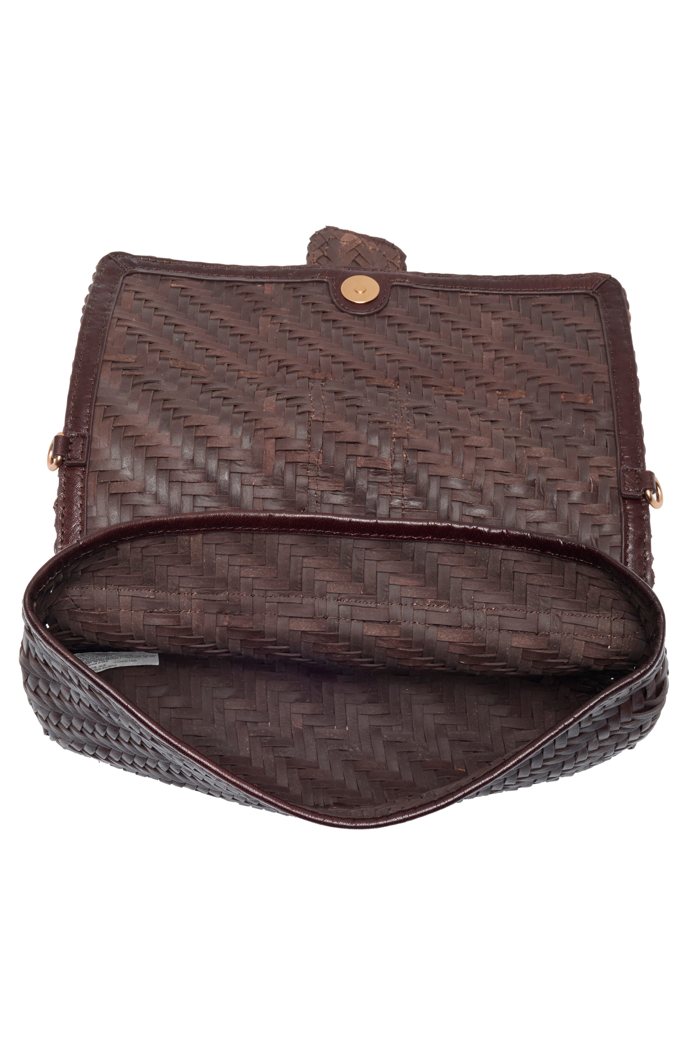 Bailee Woven Leather Clutch, Alternate, color, DARK BROWN