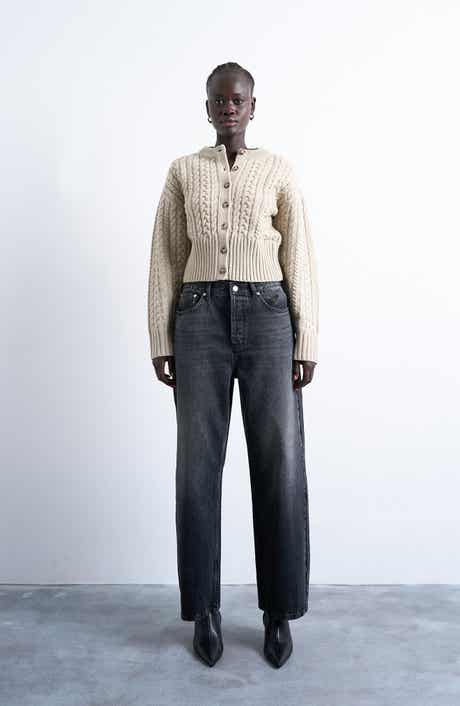 Topshop Cable Stitch Fitted Waist Cardigan