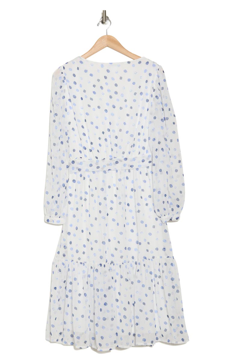 DKNY Polka Dot Long Sleeve Chiffon Midi Dress, Alternate, color, 
