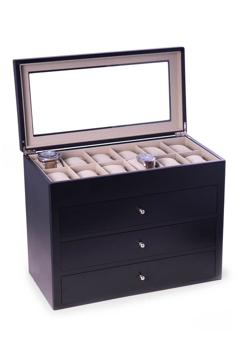 Wood Watch Box, Alternate, color, BLACK