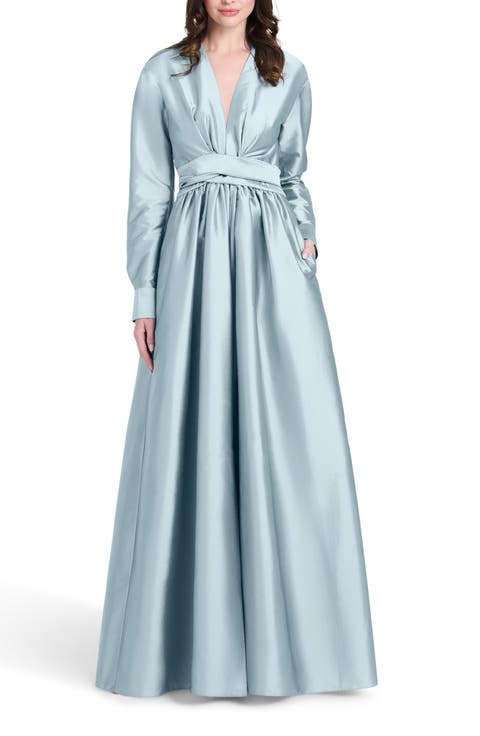 Surplice Long Sleeve Taffeta Gown