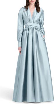 EMILY SHALANT Surplice Long Sleeve Taffeta Gown