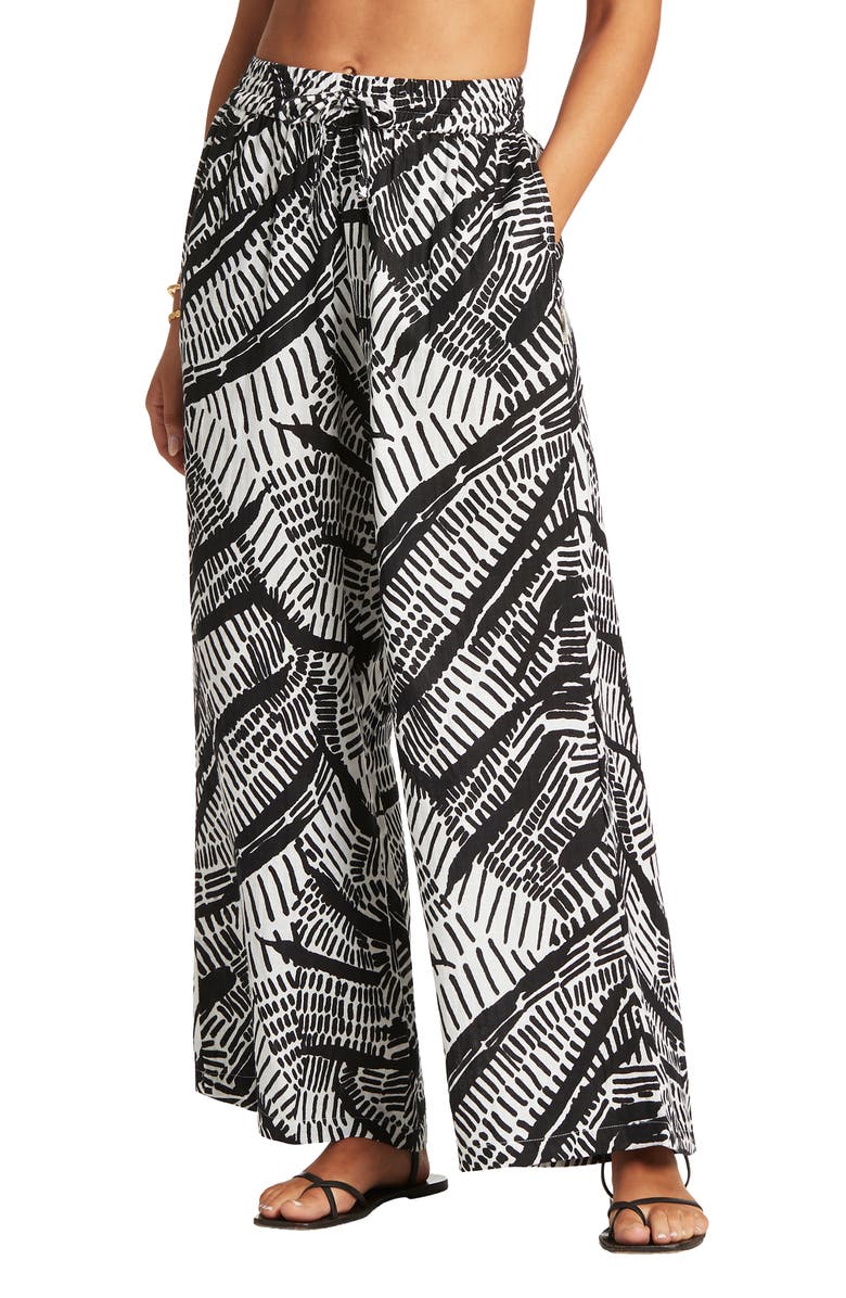 Sea Level Print Cotton Wide Leg Cover-Up Pants, Alternate, color,