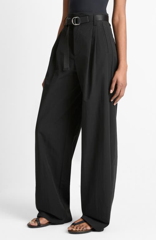 Vince Pleated High Waist Wide Leg Cotton Blend Pants In Black