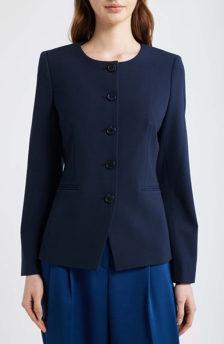 Tahari ASL Collarless Button Jacket, Alternate, color, New Navy