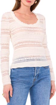 1.STATE Ruffle Long Sleeve Lace Top