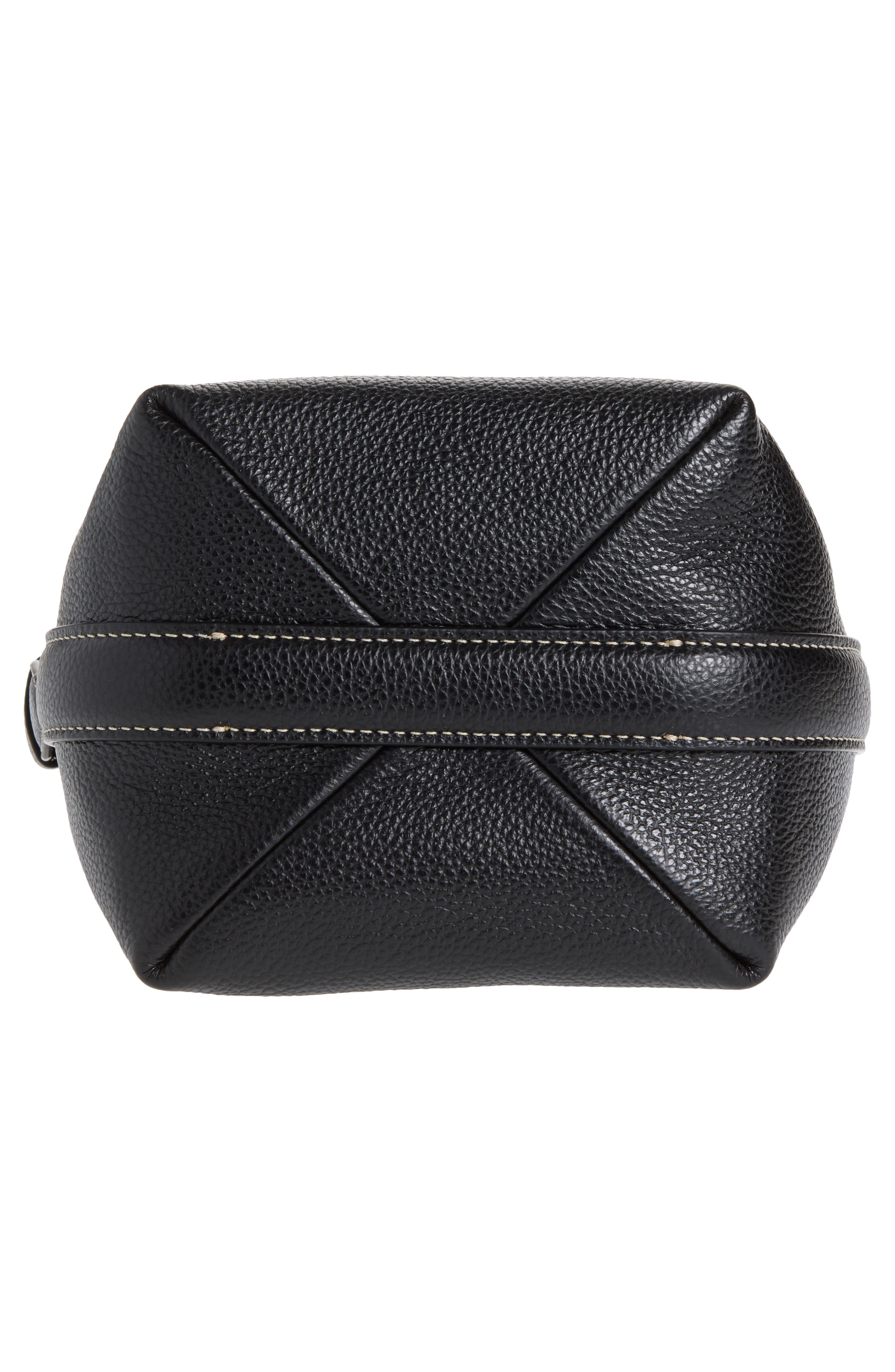 Petite Belted Grained Leather Tote, Alternate, color, BLACK