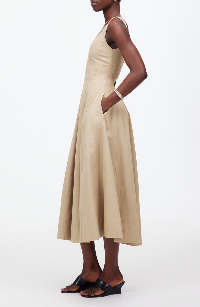 Madewell Seamed Square Neck Sleeveless Midi Dress, Alternate, color, Heritage Khaki