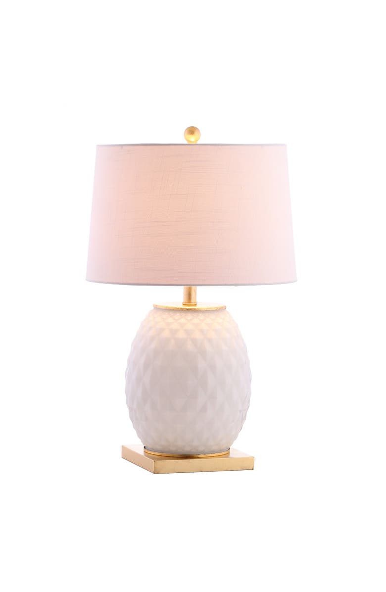 JONATHAN Y Diamond 25.5" LED Glass/Metal Table Lamp, Main, color, White/Gold