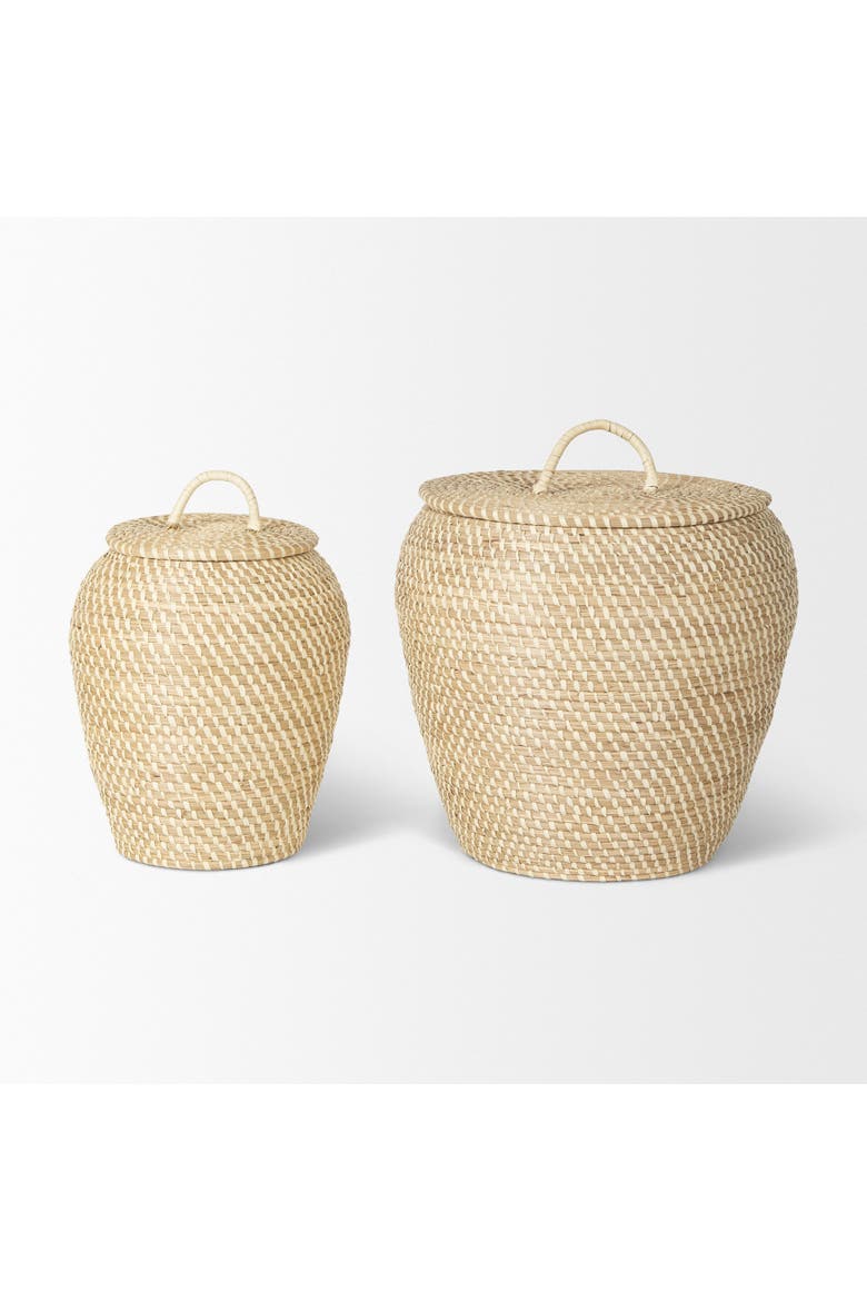 Kalopa Set of 2 Seagrass Floor Baskets with Flat Handled Lid, Alternate, color, Brown