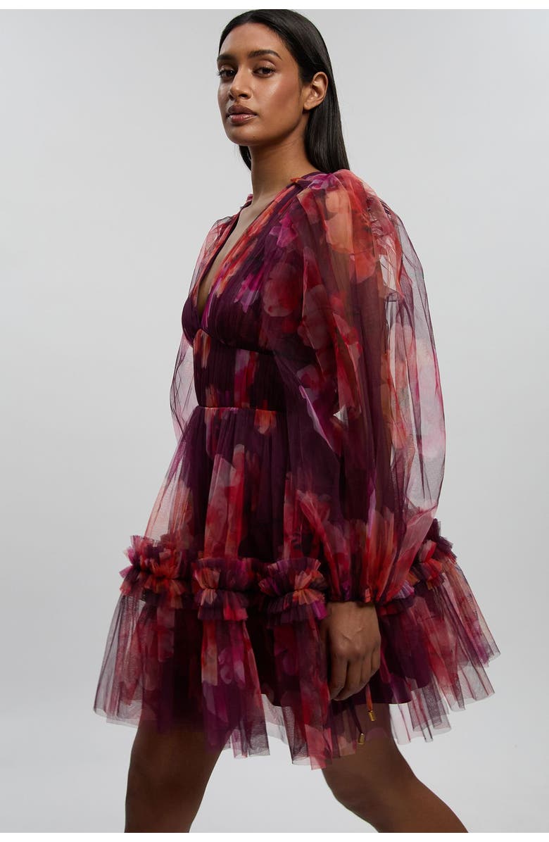 Karen Millen Tulle Balloon Sleeve Mini Dress, Alternate, color, Purple
