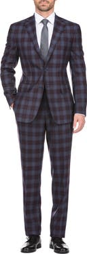 English Laundry Plaid Two Button Notch Lapel Wool Blend Trim Fit Suit