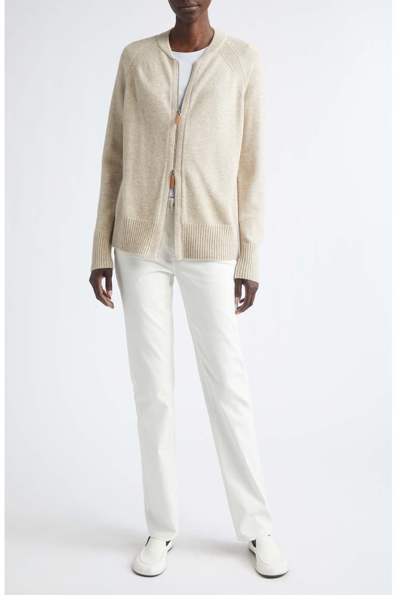 Raglan Sleeve Merino Wool & Cashmere Full Zip Cardigan, Alternate, color, OATMEAL MELANGE