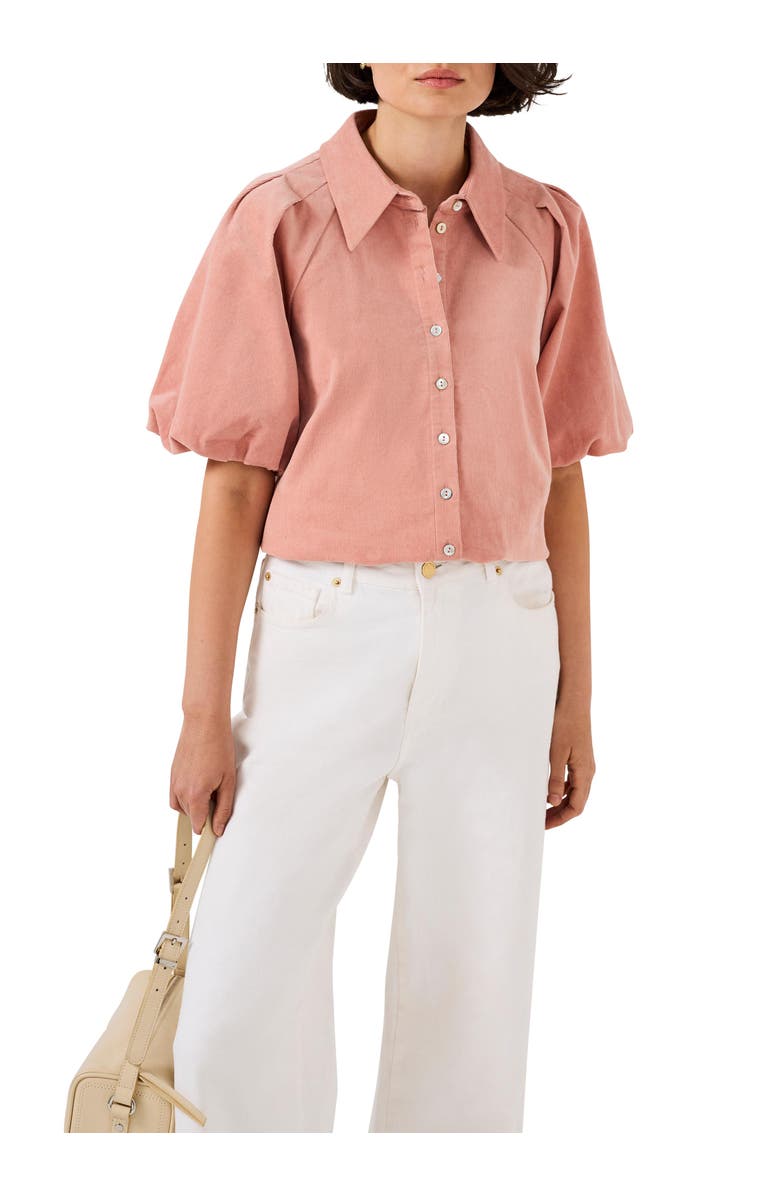 MINT VELVET Corduroy Puff Sleeve Shirt, Main, color, Pink
