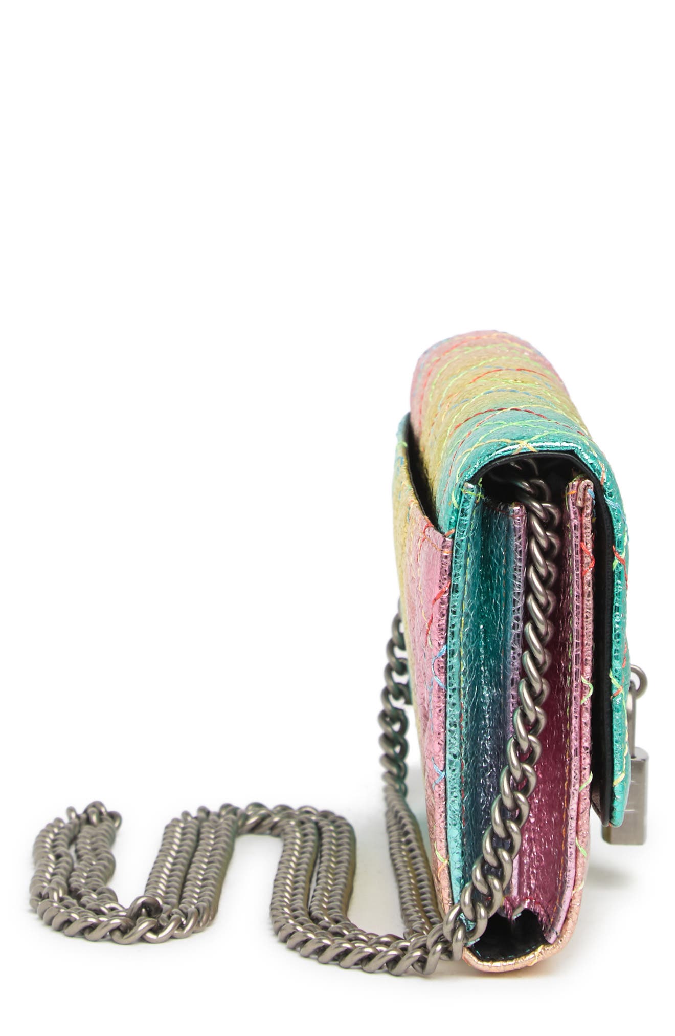 Kurt Geiger London Brixton Metallic Leather Wallet on Chain, Alternate, color, 