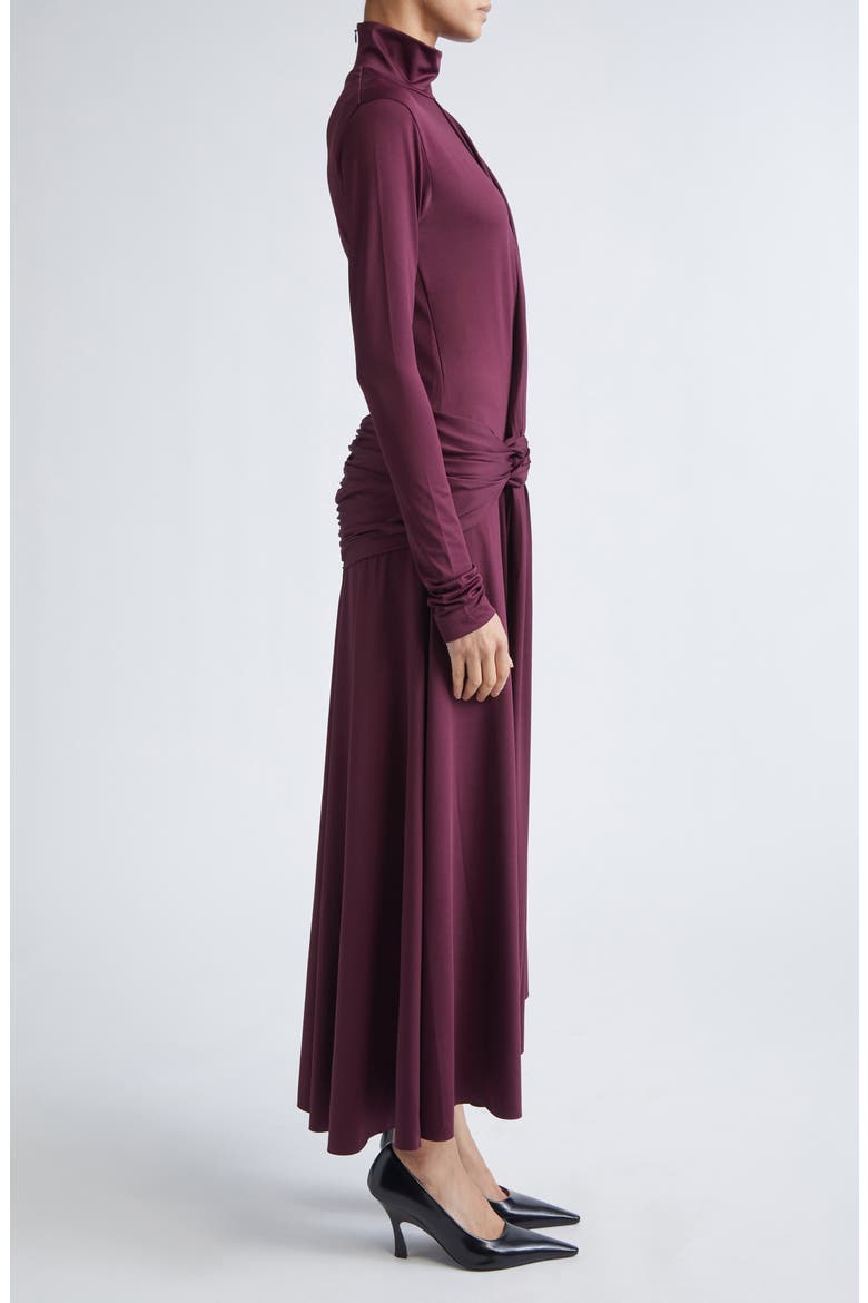 Asymmetric Mock Neck Long Sleeve Midi Dress, Alternate, color, MERLOT