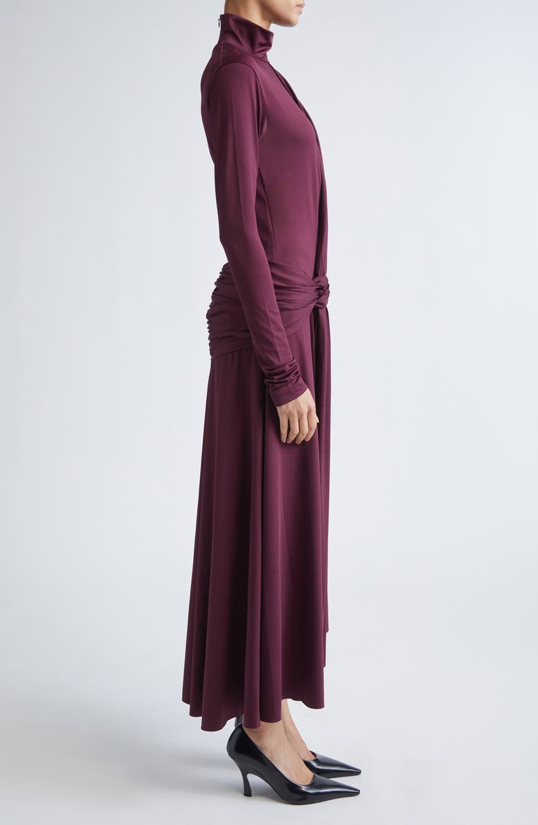 Victoria Beckham Asymmetric Mock Neck Long Sleeve Midi Dress, Alternate, color,