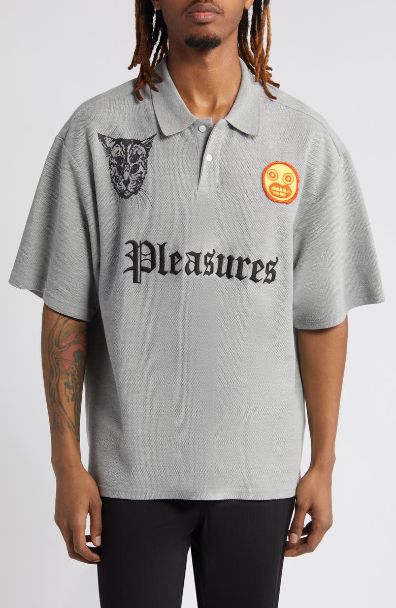 PLEASURES Wyatt Logo Boxy Piqué Polo, Main, color, 