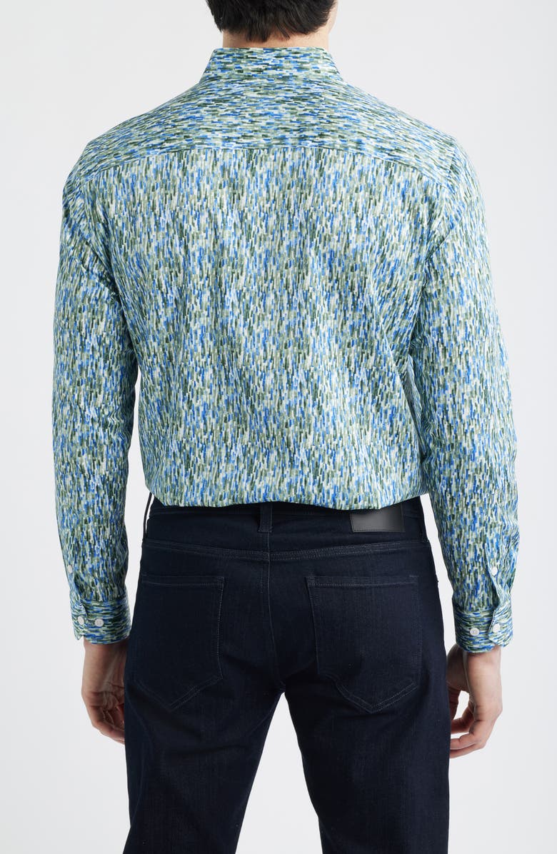 Johnston & Murphy Logan Print Button-Up Shirt, Alternate, color, Green/ Blue Brush Stroke