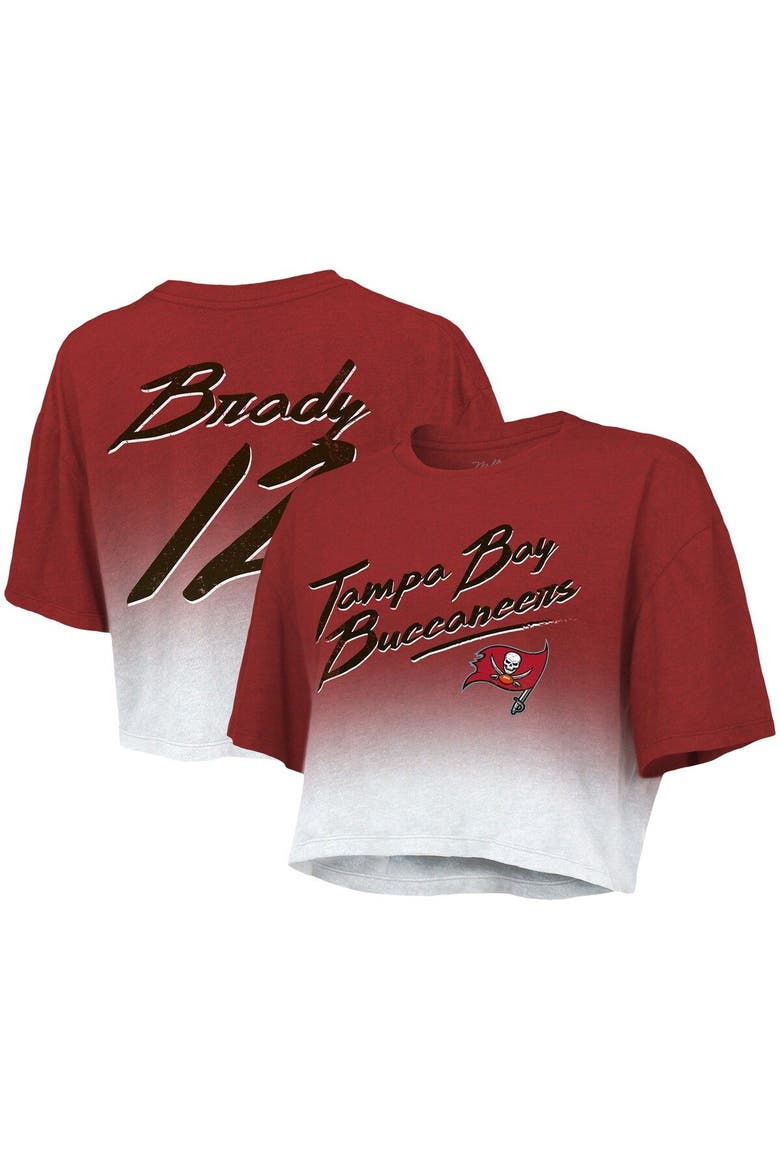 Women's Majestic Threads Tom Brady Red/White Tampa Bay Buccaneers Drip-Dye Player Name & Number Tri-Blend Crop T-Shirt, Main, color, Red